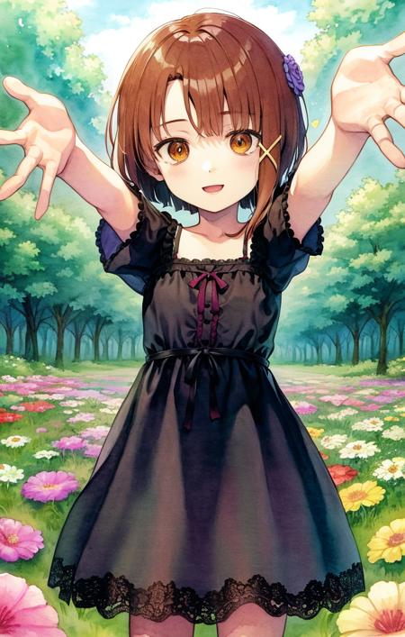 42294-1952851558-watercolor, outdoors, field of flowers, forest, colorful flowers, ornate dress, lain iwakura [serial experiments lain], 1girl, h.png
